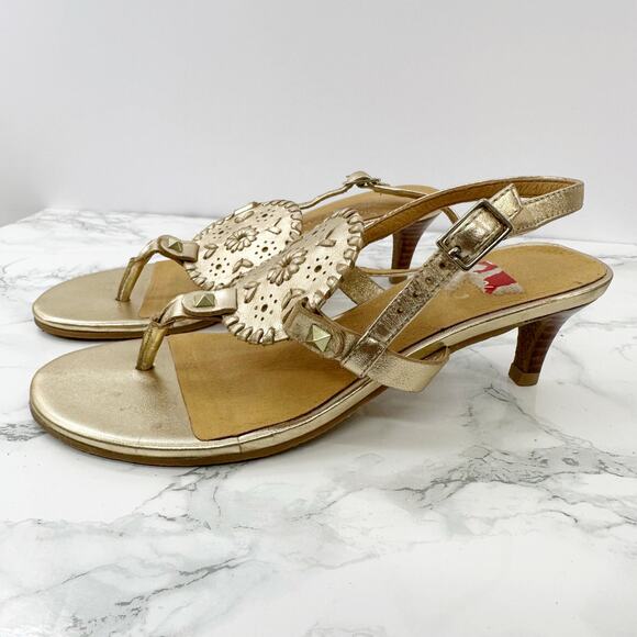 Jack Rogers Georgica Gold Kitten Heel Sandals Size 6.5 - Picture 7 of 7